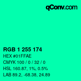 Color code: RGB 1 255 174 | qconv.com