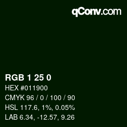 カラーコード: RGB 1 25 0 | qconv.com