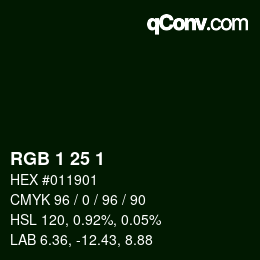颜色代码: RGB 1 25 1 | qconv.com