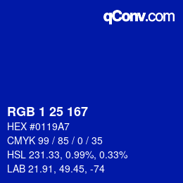 Color code: RGB 1 25 167 | qconv.com