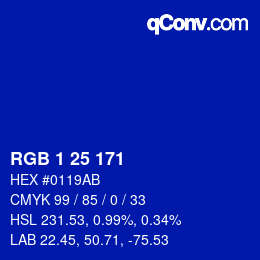 Color code: RGB 1 25 171 | qconv.com
