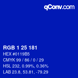 Color code: RGB 1 25 181 | qconv.com