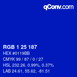 Color code: RGB 1 25 187 | qconv.com