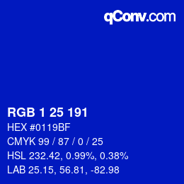 Color code: RGB 1 25 191 | qconv.com