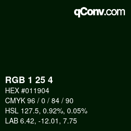 颜色代码: RGB 1 25 4 | qconv.com