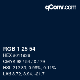 カラーコード: RGB 1 25 54 | qconv.com