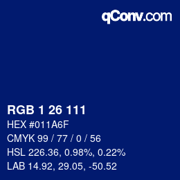 カラーコード: RGB 1 26 111 | qconv.com