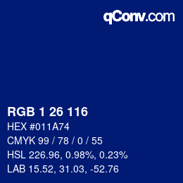 颜色代码: RGB 1 26 116 | qconv.com