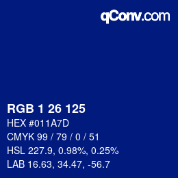 Color code: RGB 1 26 125 | qconv.com