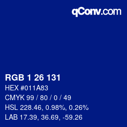 カラーコード: RGB 1 26 131 | qconv.com