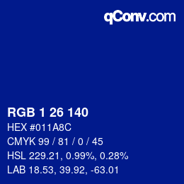 Color code: RGB 1 26 140 | qconv.com
