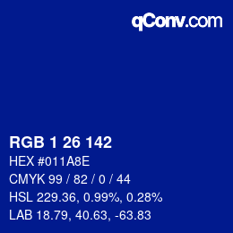颜色代码: RGB 1 26 142 | qconv.com
