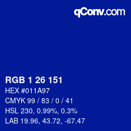 カラーコード: RGB 1 26 151 | qconv.com