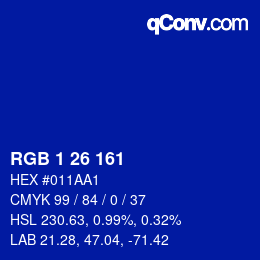カラーコード: RGB 1 26 161 | qconv.com