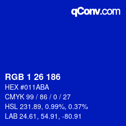 カラーコード: RGB 1 26 186 | qconv.com