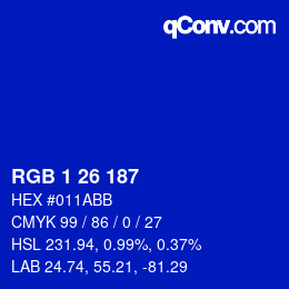 Color code: RGB 1 26 187 | qconv.com