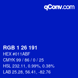 Color code: RGB 1 26 191 | qconv.com