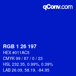 Color code: RGB 1 26 197 | qconv.com