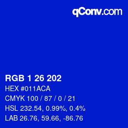 カラーコード: RGB 1 26 202 | qconv.com