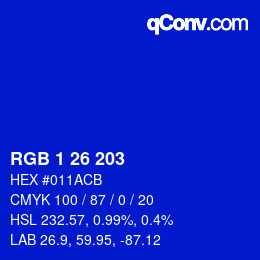 Color code: RGB 1 26 203 | qconv.com