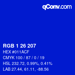 カラーコード: RGB 1 26 207 | qconv.com