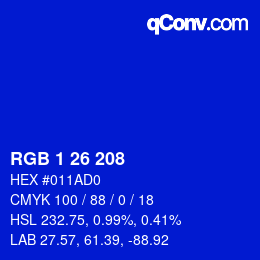 カラーコード: RGB 1 26 208 | qconv.com