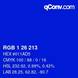 カラーコード: RGB 1 26 213 | qconv.com