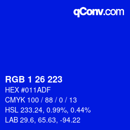 Color code: RGB 1 26 223 | qconv.com