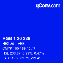カラーコード: RGB 1 26 238 | qconv.com