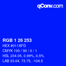 カラーコード: RGB 1 26 253 | qconv.com