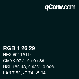 カラーコード: RGB 1 26 29 | qconv.com