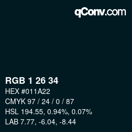 カラーコード: RGB 1 26 34 | qconv.com