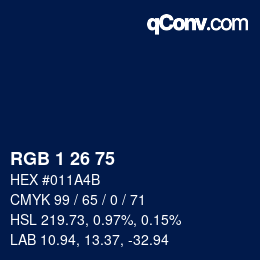 カラーコード: RGB 1 26 75 | qconv.com