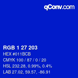 Color code: RGB 1 27 203 | qconv.com