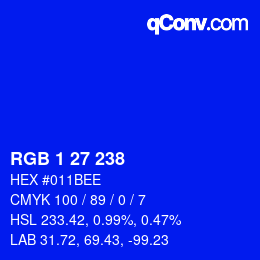 カラーコード: RGB 1 27 238 | qconv.com