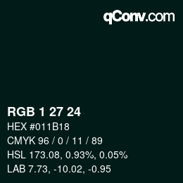 颜色代码: RGB 1 27 24 | qconv.com