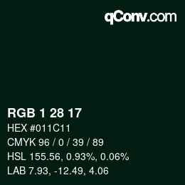 カラーコード: RGB 1 28 17 | qconv.com