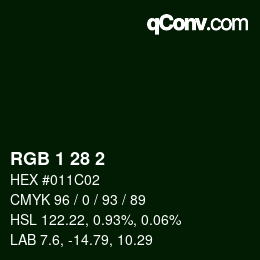 カラーコード: RGB 1 28 2 | qconv.com