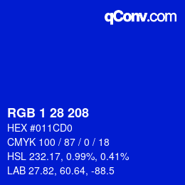 カラーコード: RGB 1 28 208 | qconv.com