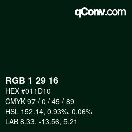 カラーコード: RGB 1 29 16 | qconv.com