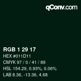 カラーコード: RGB 1 29 17 | qconv.com