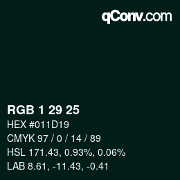 Color code: RGB 1 29 25 | qconv.com