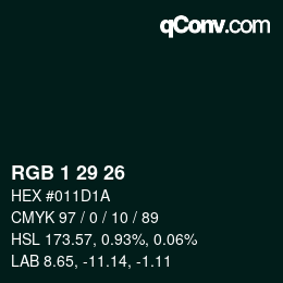 カラーコード: RGB 1 29 26 | qconv.com