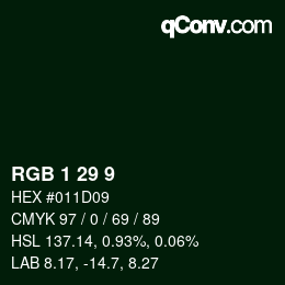 カラーコード: RGB 1 29 9 | qconv.com