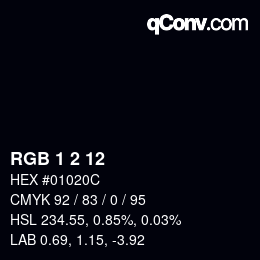 カラーコード: RGB 1 2 12 | qconv.com