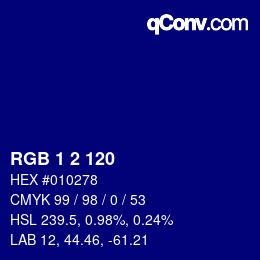 Color code: RGB 1 2 120 | qconv.com