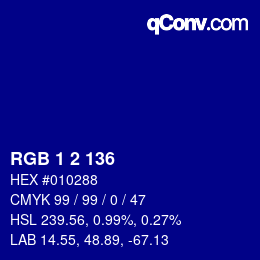 カラーコード: RGB 1 2 136 | qconv.com