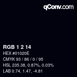 カラーコード: RGB 1 2 14 | qconv.com