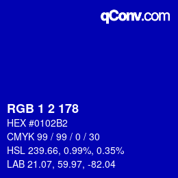 カラーコード: RGB 1 2 178 | qconv.com