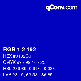カラーコード: RGB 1 2 192 | qconv.com